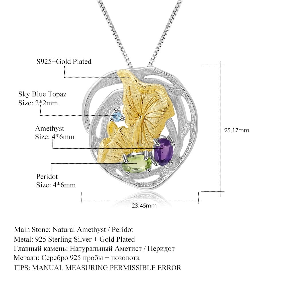925 Sterling Silver Natural Amethyst & Peridot & Topaz Necklace - 2