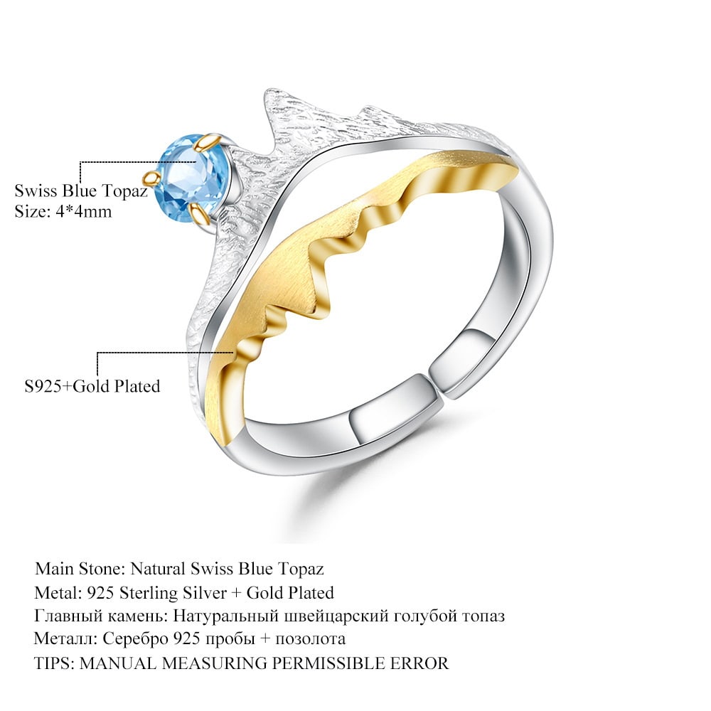 925 Sterling Silver Natural Topaz Ring - 2