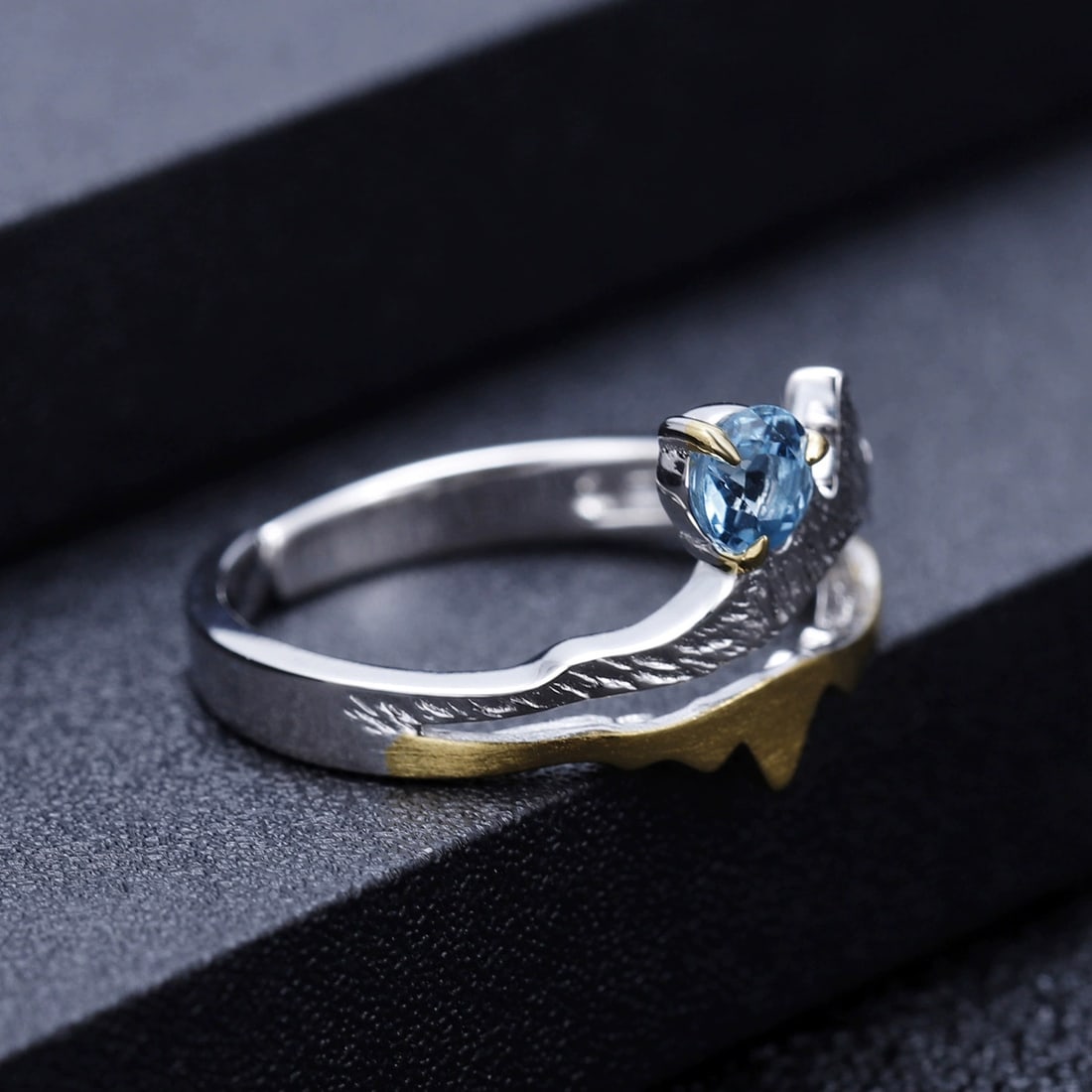 925 Sterling Silver Natural Topaz Ring - 6
