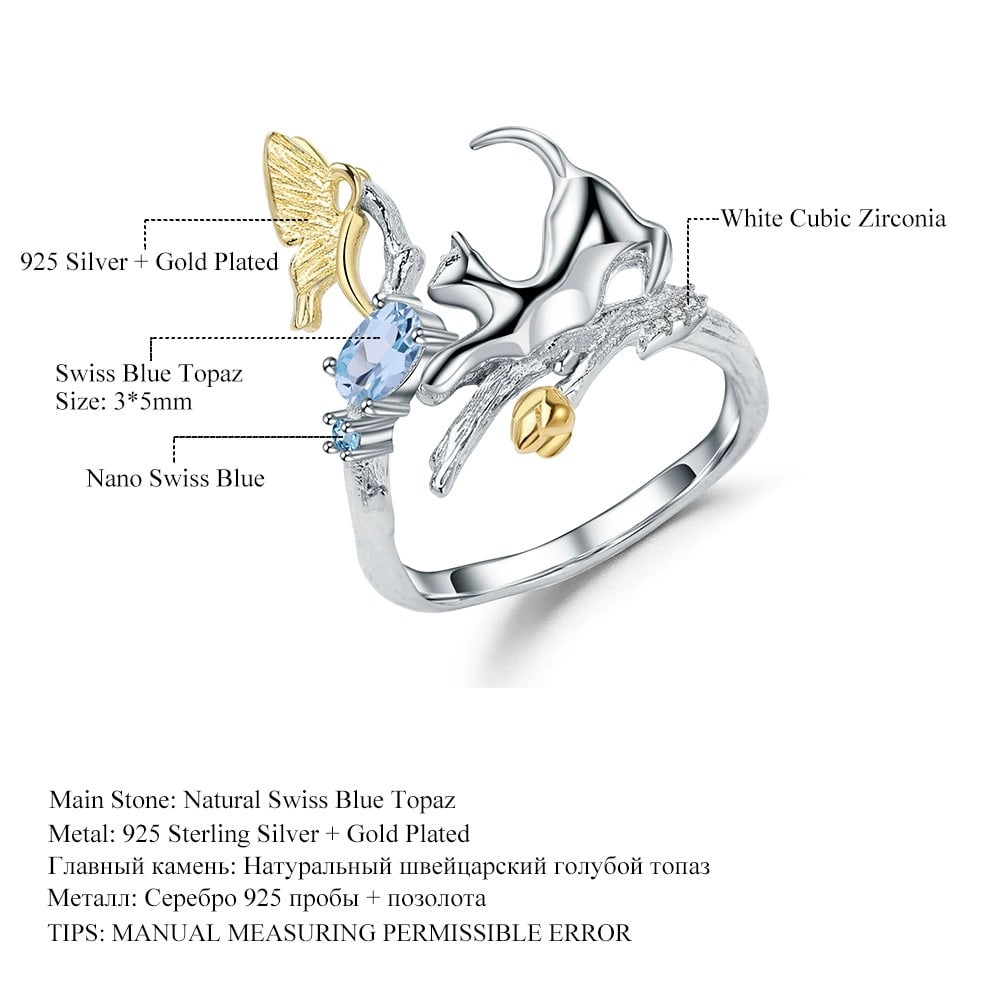 925 Sterling Silver Natural Topaz & Cubic Zirconia Ring - 2