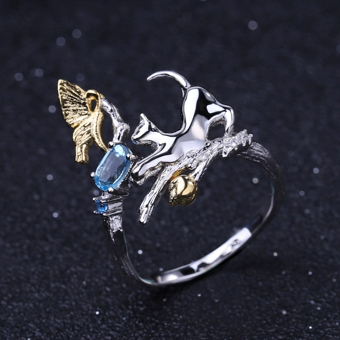 925 Sterling Silver Natural Topaz & Cubic Zirconia Ring - 3
