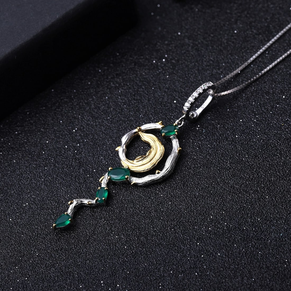 925 Sterling Silver Natural Agate & Cubic Zirconia Necklace - 4