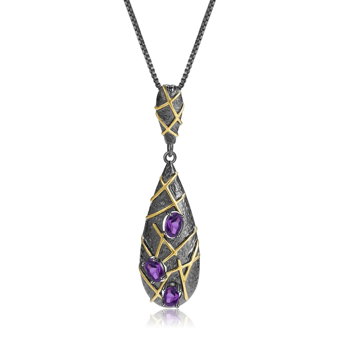 925 Sterling Silver Natural Amethyst Necklace: Ref:260821199 // gold content:925 sterling silver // main gemstone:amethyst // shape:oval // carat weight: // color:purple // treatment:natural // Condition: New Low Estimate: 430.00 High Estimate: