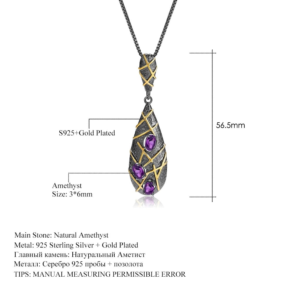 925 Sterling Silver Natural Amethyst Necklace - 2