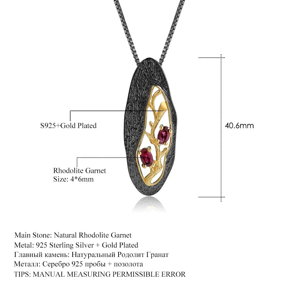 925 Sterling Silver Natural Rhodolite Garnet Necklace - 2