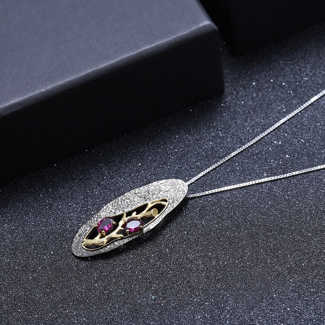 925 Sterling Silver Natural Rhodolite Garnet Necklace - 3