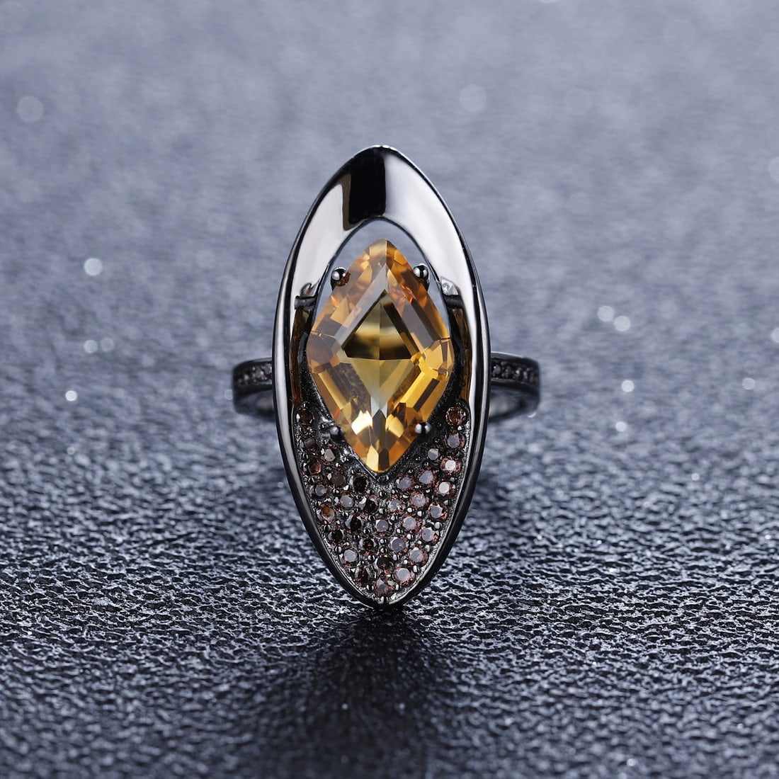 925 Sterling Silver Natural Citrine & Cubic Zirconia Ring: Ref:260821203 // gold content:925 sterling silver // ring size:7. 25us // // main gemstone:citrine // shape:rhombic // carat weight: // color:yellow // treatment:natural // // adjacent gemstone 2 : cu