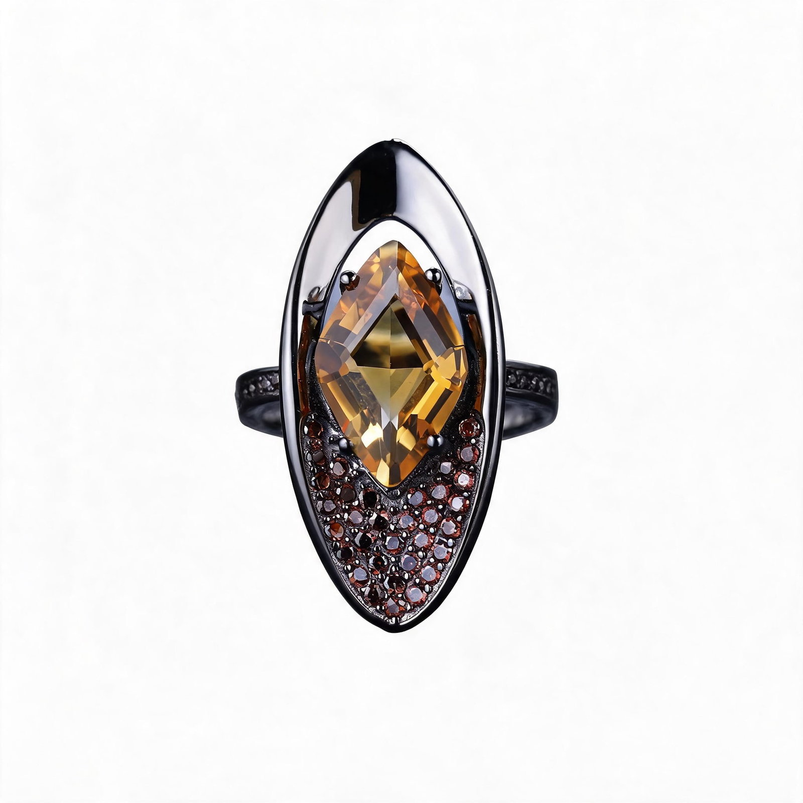 925 Sterling Silver Natural Citrine & Cubic Zirconia Ring - 2