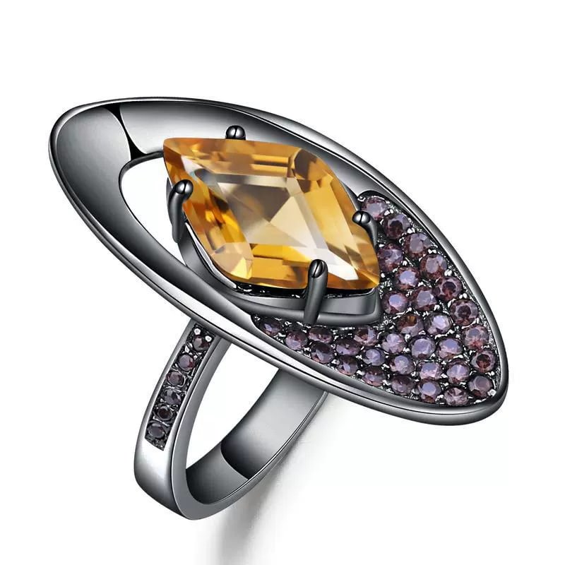 925 Sterling Silver Natural Citrine & Cubic Zirconia Ring - 3