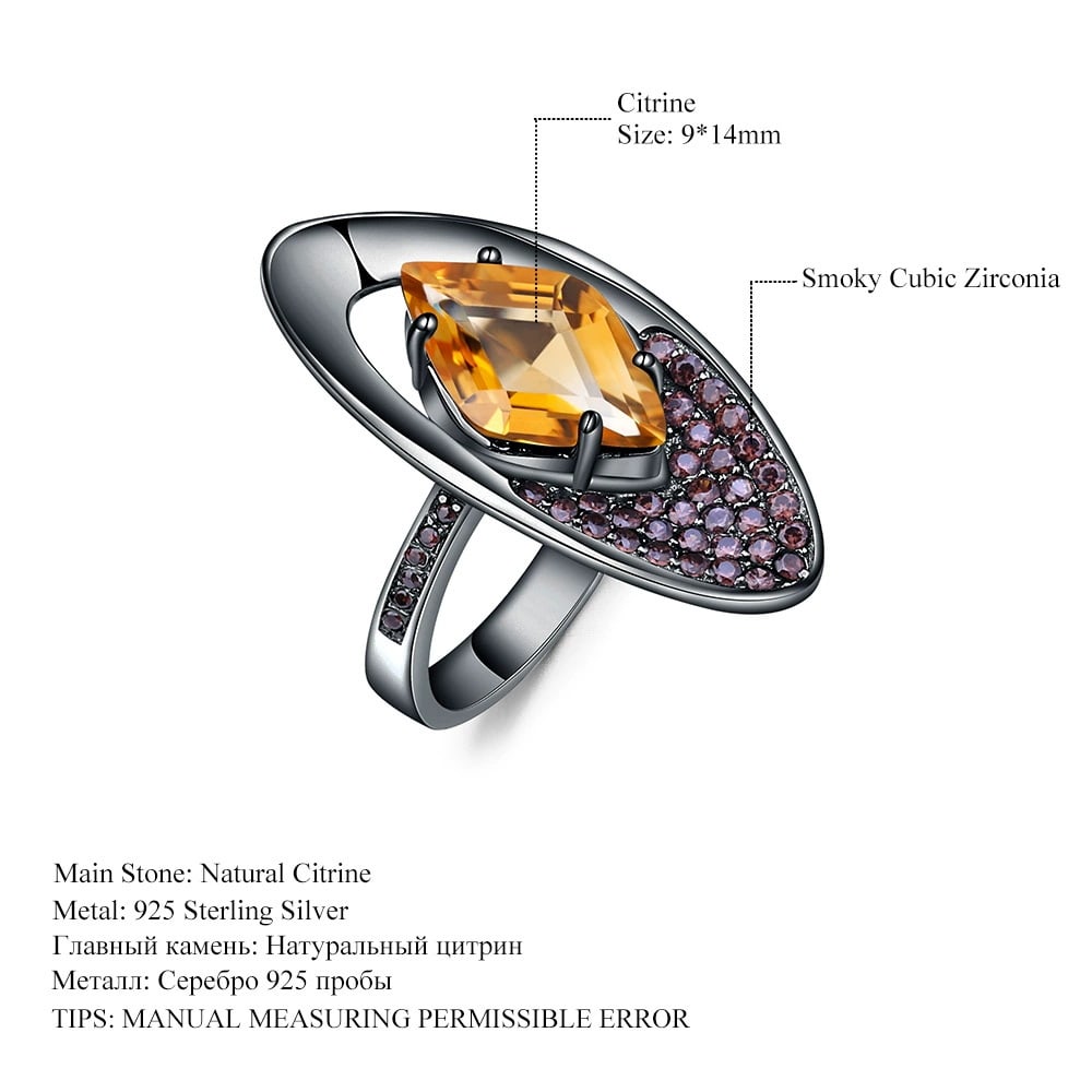 925 Sterling Silver Natural Citrine & Cubic Zirconia Ring - 4
