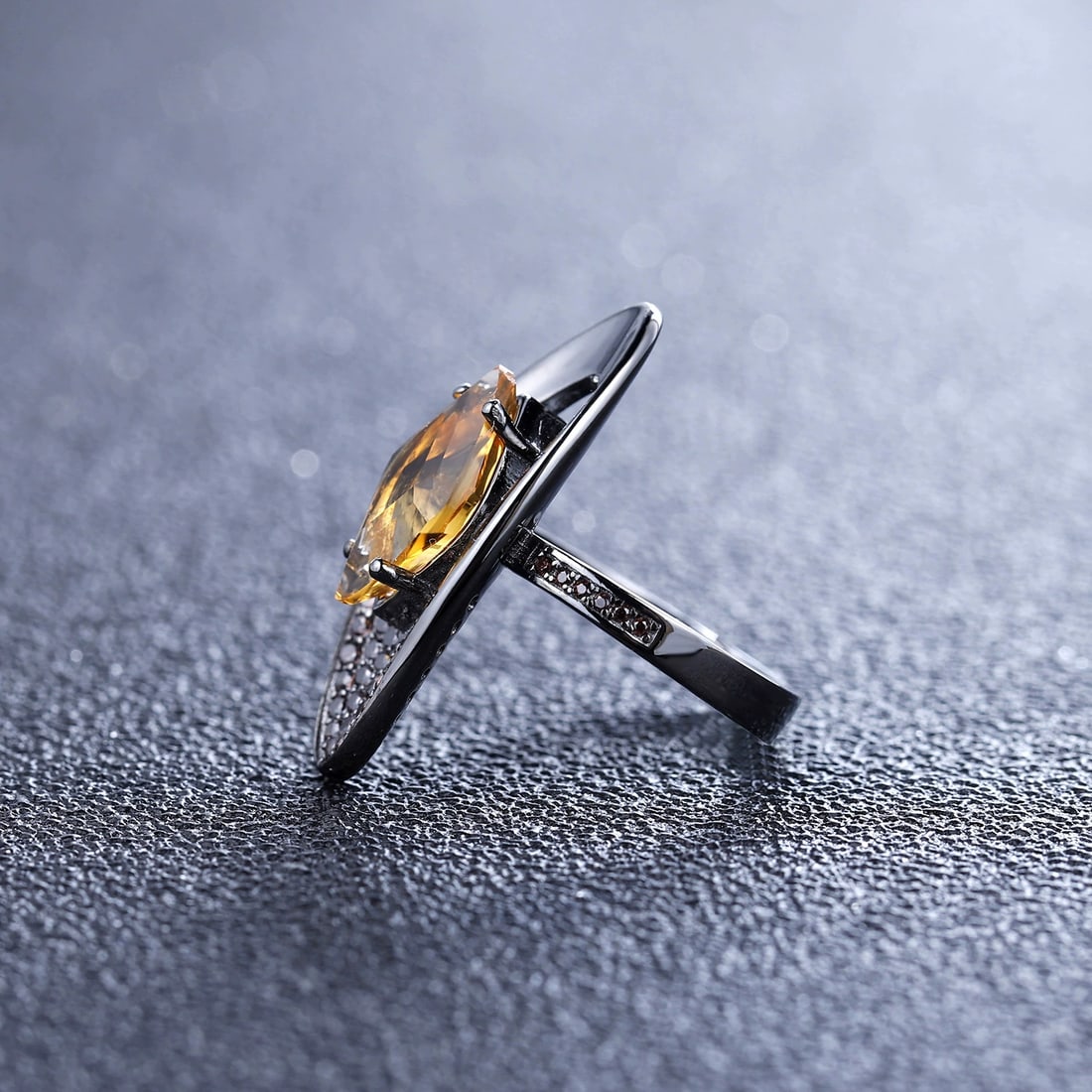 925 Sterling Silver Natural Citrine & Cubic Zirconia Ring - 6