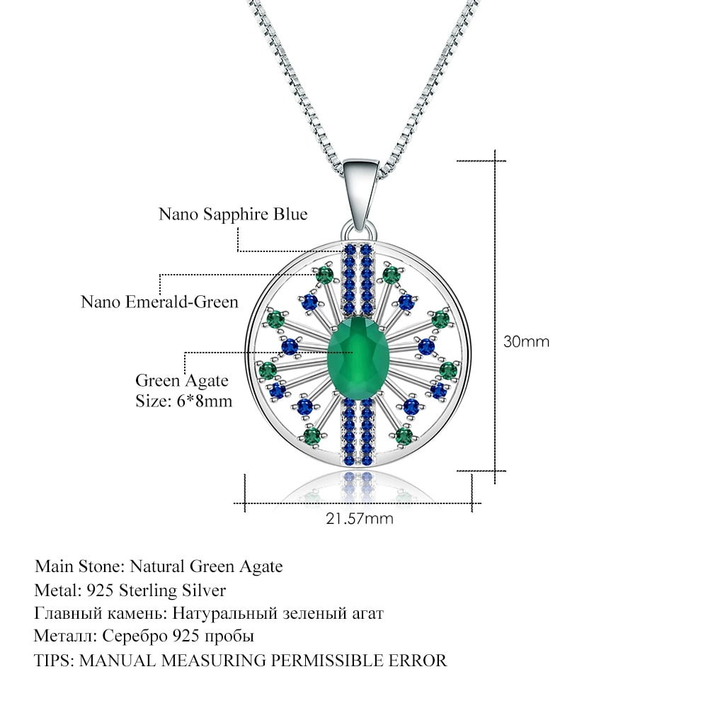 925 Sterling Silver Natural Agate & Nano Sapphire & Nano Emerald Necklace - 3