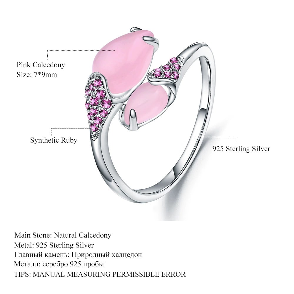 925 Sterling Silver Natural Pink Chalcedony & Synthetic Ruby Ring - 3