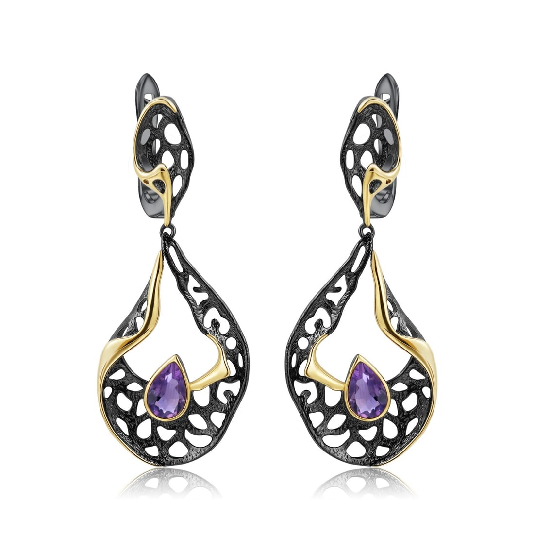 925 Sterling Silver Natural Amethyst Earrings: Ref:260821208 // gold content:925 sterling silver // main gemstone:amethyst // shape:pear // carat weight: // color:purple // treatment:natural // Condition: New Low Estimate: 450.00 High Estimate: