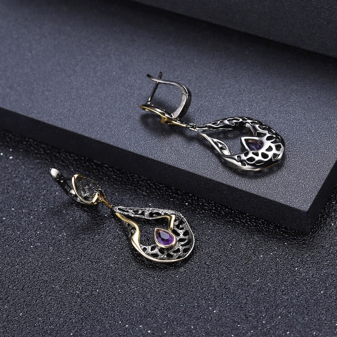 925 Sterling Silver Natural Amethyst Earrings - 2