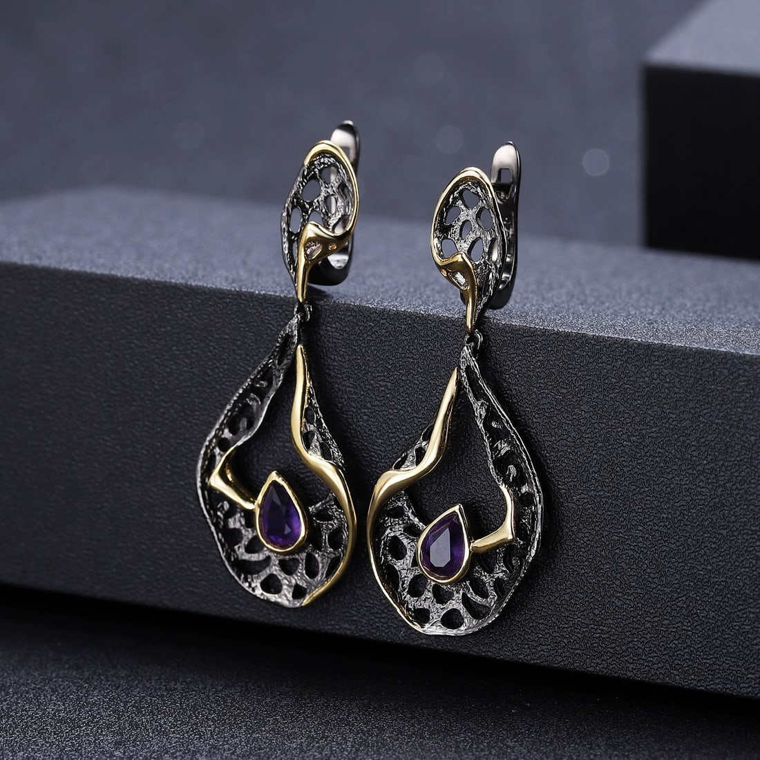 925 Sterling Silver Natural Amethyst Earrings - 3