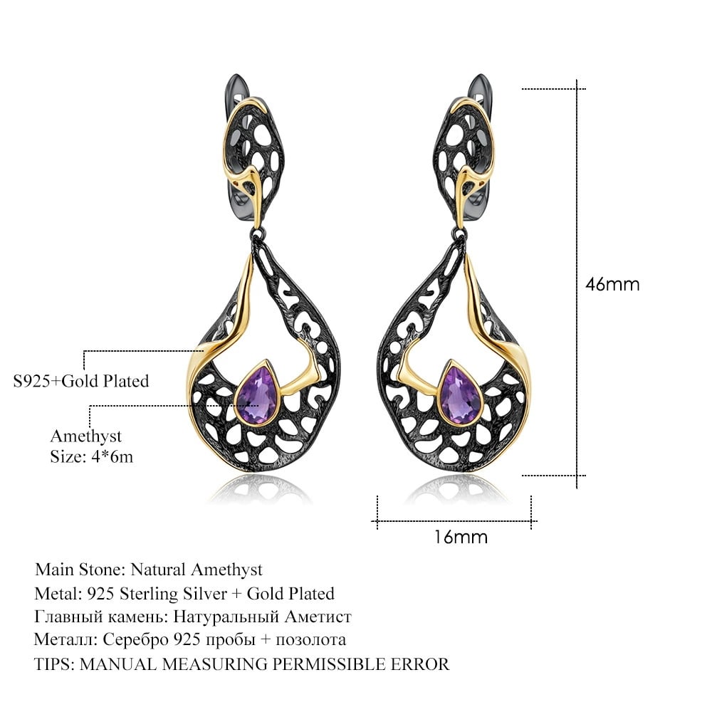 925 Sterling Silver Natural Amethyst Earrings - 4