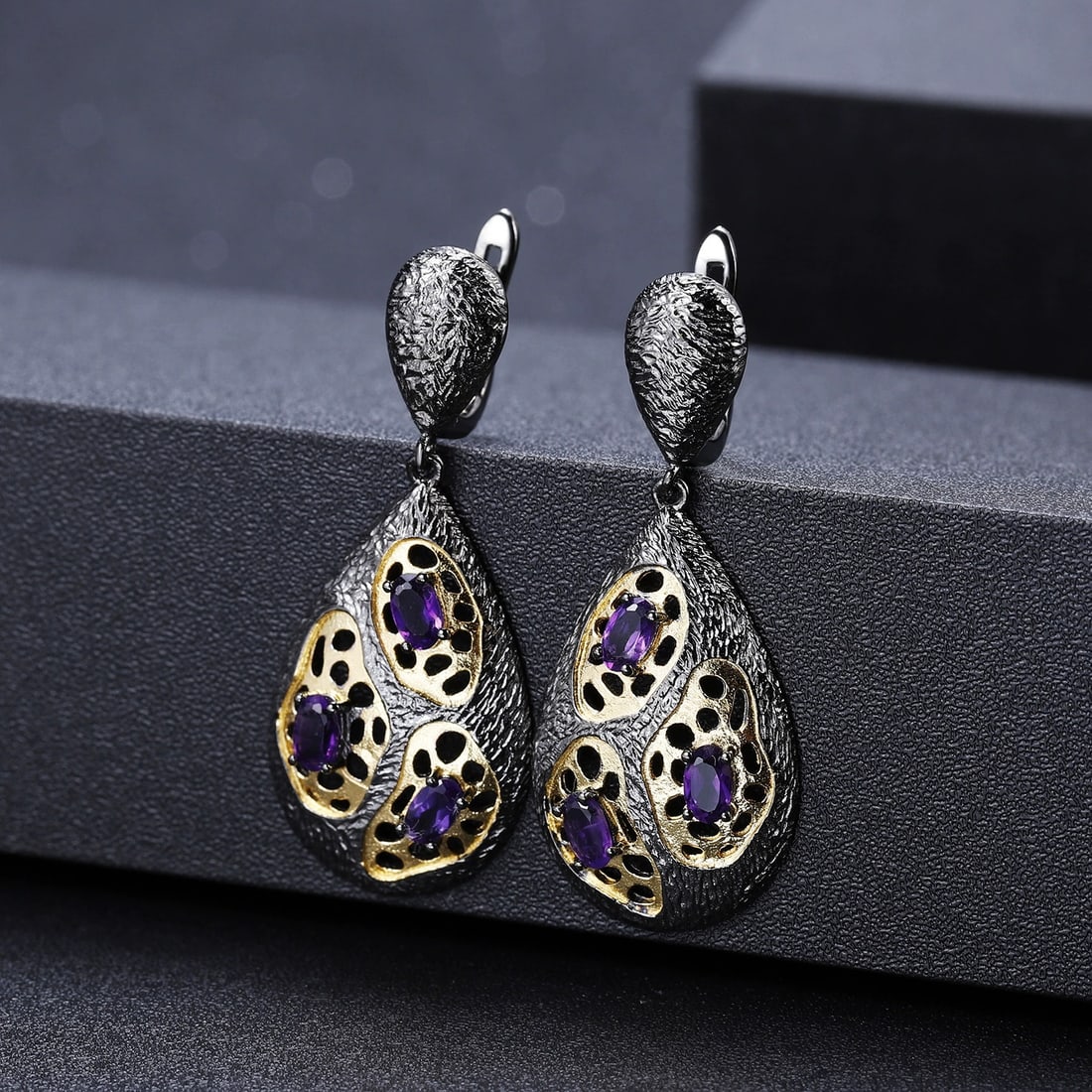 925 Sterling Silver Natural Amethyst Earrings - 3