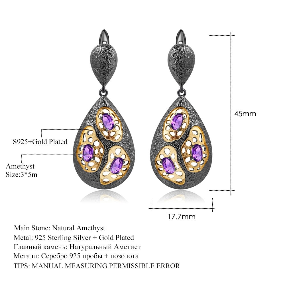 925 Sterling Silver Natural Amethyst Earrings - 4