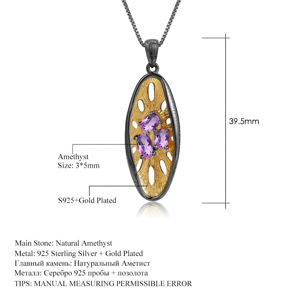 925 Sterling Silver Natural Amethyst Necklace - 2