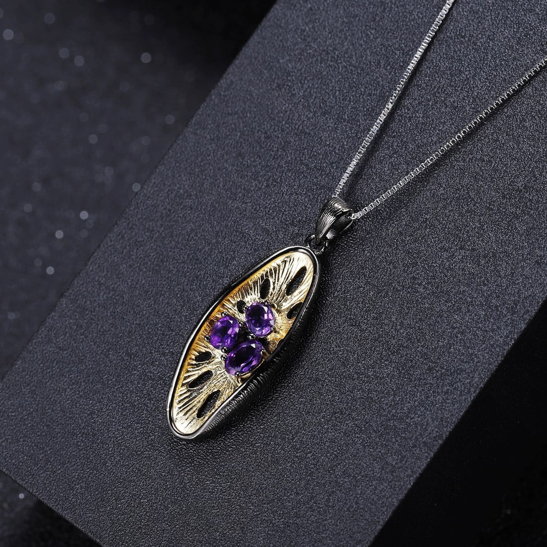925 Sterling Silver Natural Amethyst Necklace - 3