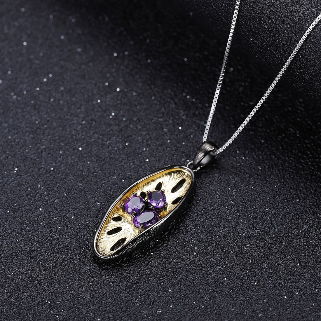 925 Sterling Silver Natural Amethyst Necklace - 4