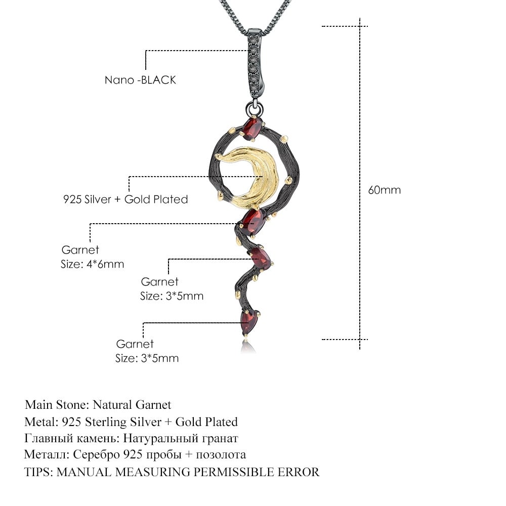 925 Sterling Silver Natural Garnet Necklace - 2