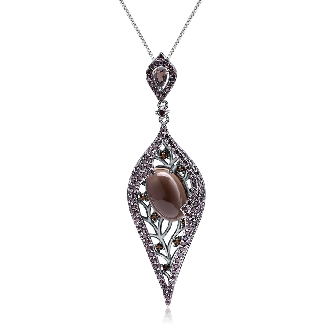 925 Sterling Silver Natural Smoky?Quartz & Smoky Cubic Zirconia Necklace: Ref:260821215 // gold content:925 sterling silver // main gemstone:smoky? Quartz // shape:oval // carat weight: // color:brown // treatment:natural // // adjacent gemstone 2 : smoky cubic zirconia //