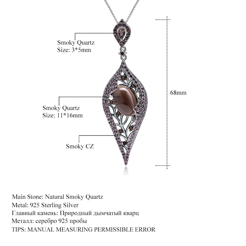 925 Sterling Silver Natural Smoky?Quartz & Smoky Cubic Zirconia Necklace - 2