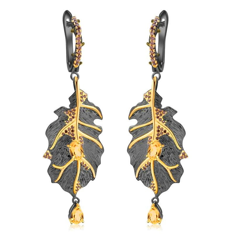925 Sterling Silver Natural Citrine & Smoky Cubic Zirconia Earrings: Ref:260821218 // gold content:925 sterling silver // main gemstone:citrine // shape:multiple // carat weight: // color:yellow // treatment:natural // // adjacent gemstone 2 : smoky cubic zirconia //
