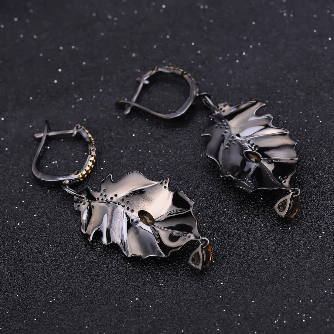 925 Sterling Silver Natural Citrine & Smoky Cubic Zirconia Earrings - 3