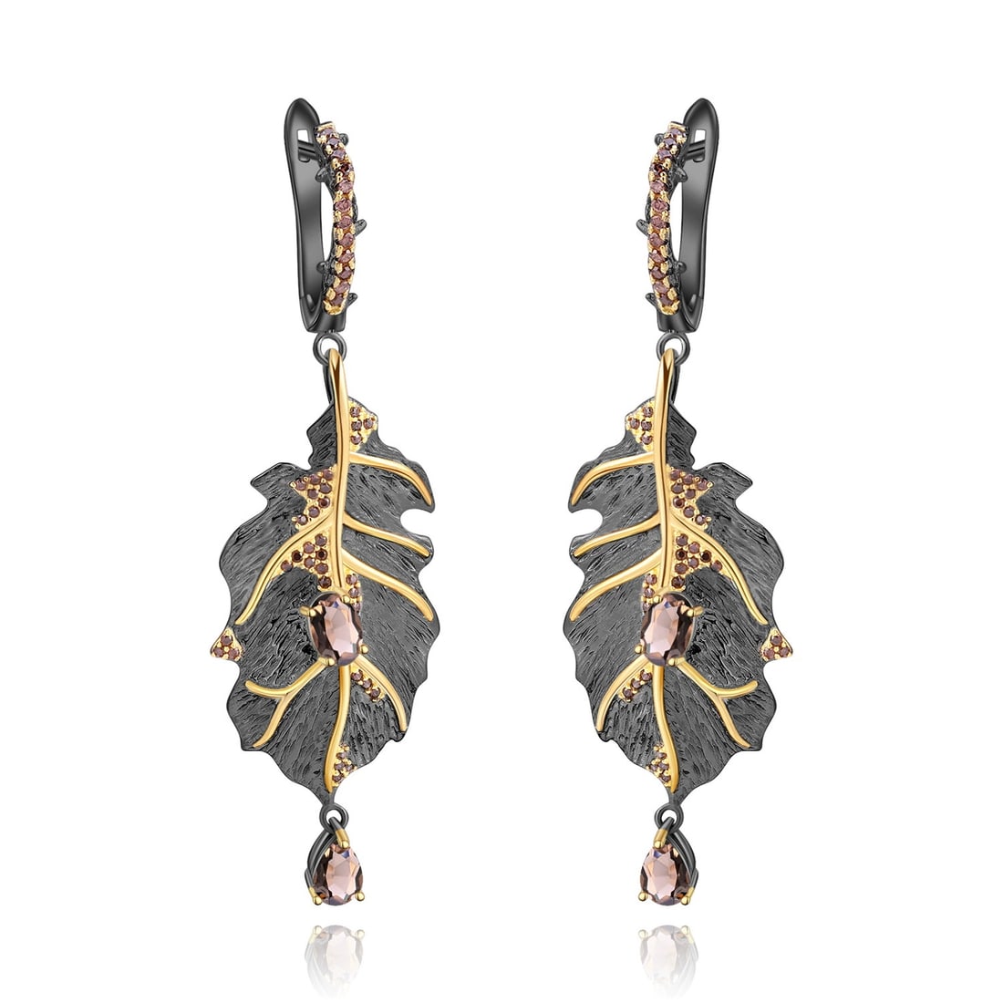 925 Sterling Silver Natural Citrine & Smoky Cubic Zirconia Earrings - 5