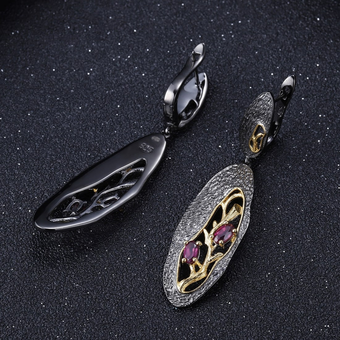 925 Sterling Silver Natural Garnet Earrings - 2