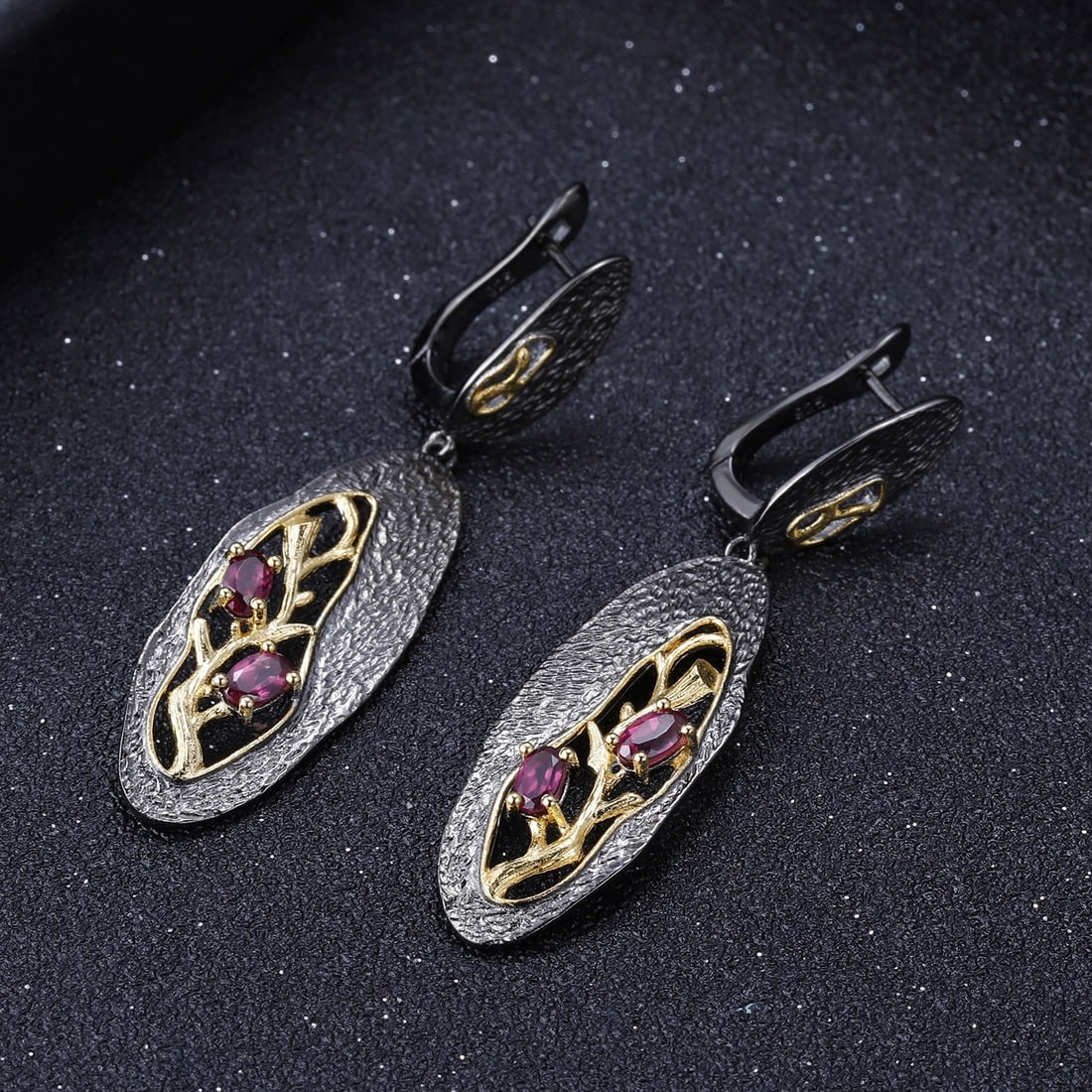 925 Sterling Silver Natural Garnet Earrings - 4