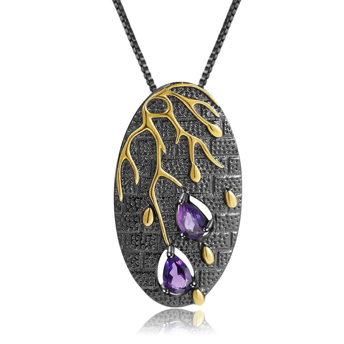 925 Sterling Silver Natural Amethyst Necklace: Ref:260821220 // gold content:925 sterling silver // main gemstone:amethyst // shape:pear // carat weight: // color:purple // treatment:natural // Condition: New Low Estimate: 430.00 High Estimate:
