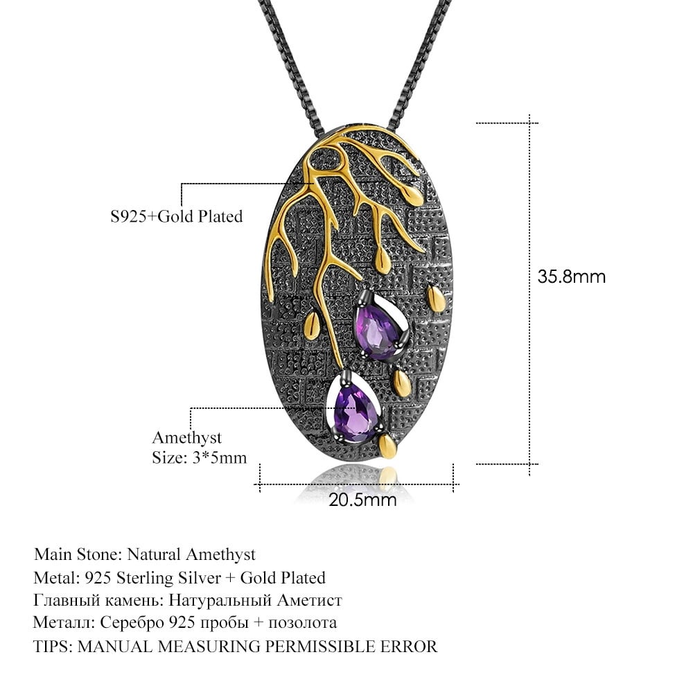 925 Sterling Silver Natural Amethyst Necklace - 2