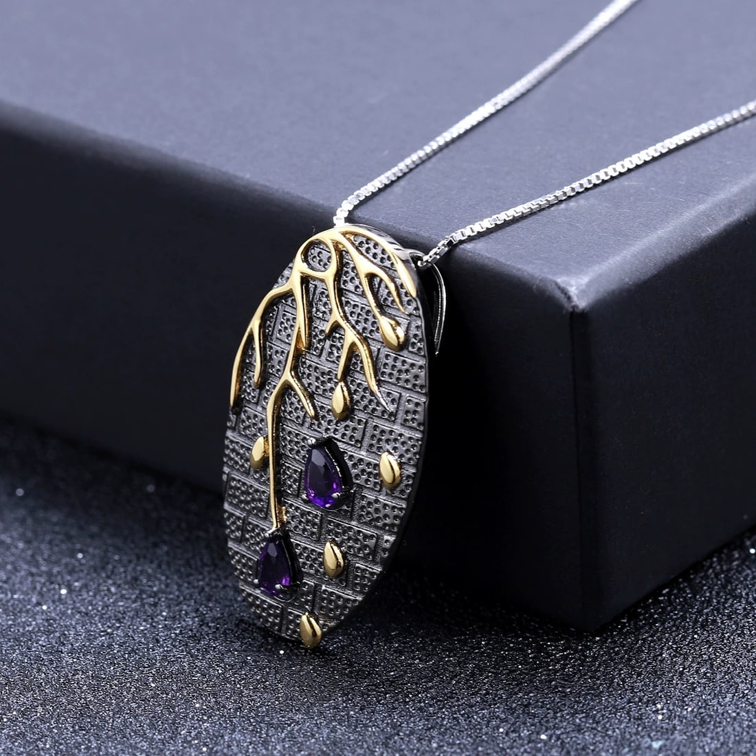 925 Sterling Silver Natural Amethyst Necklace - 3