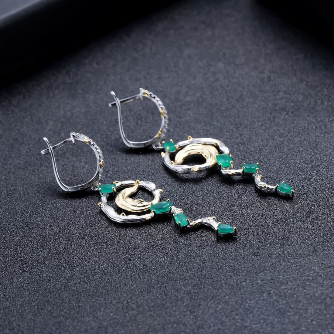925 Sterling Silver Natural Agate & Cubic Zirconia Earrings - 3