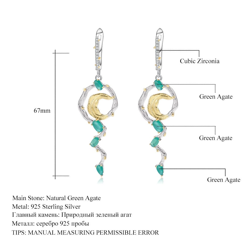 925 Sterling Silver Natural Agate & Cubic Zirconia Earrings - 4