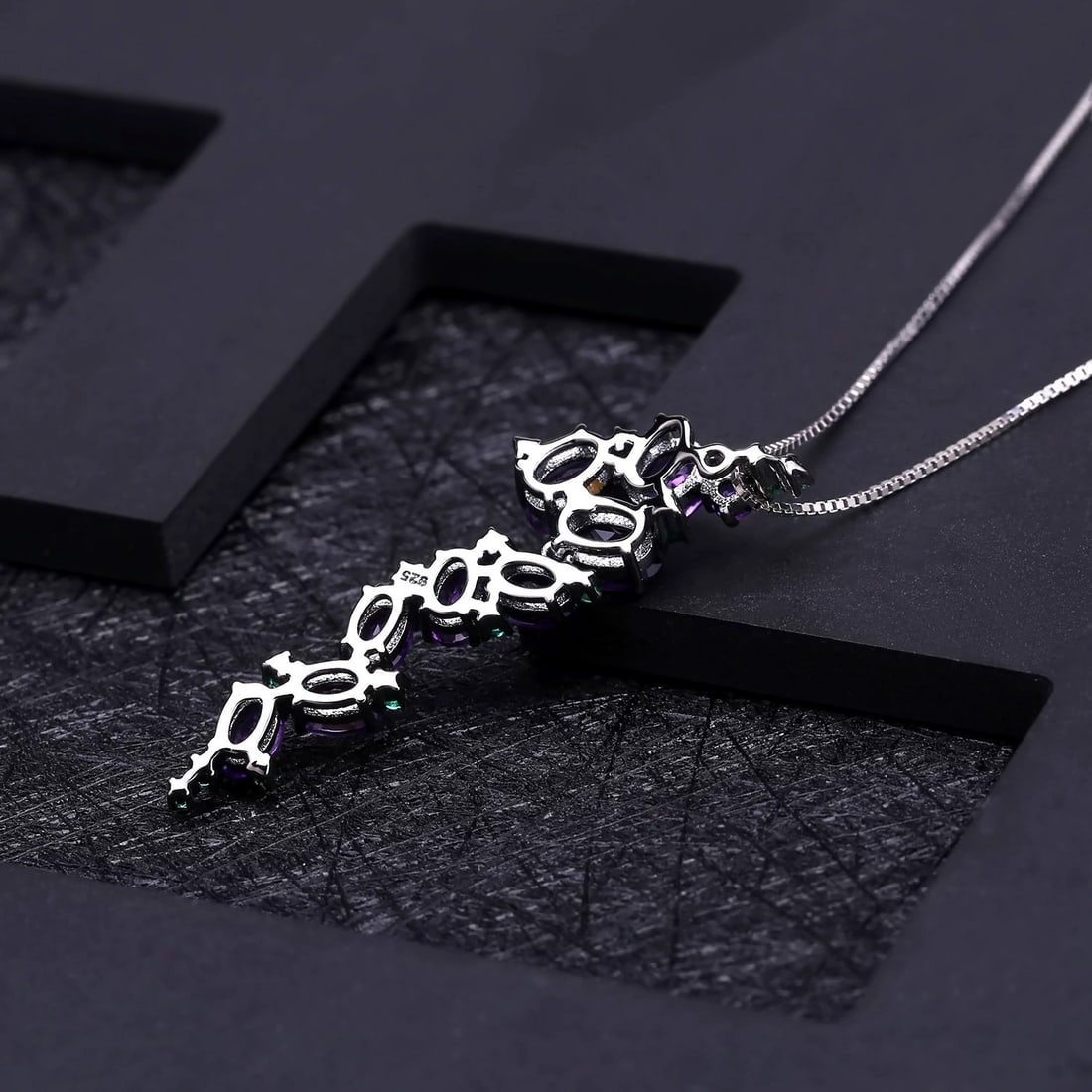 925 Sterling Silver Natural Amethyst & Nano Emerald Necklace - 3
