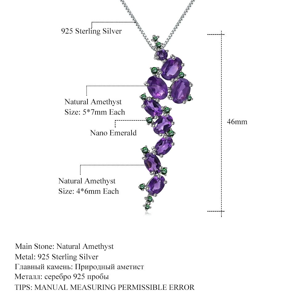 925 Sterling Silver Natural Amethyst & Nano Emerald Necklace - 4