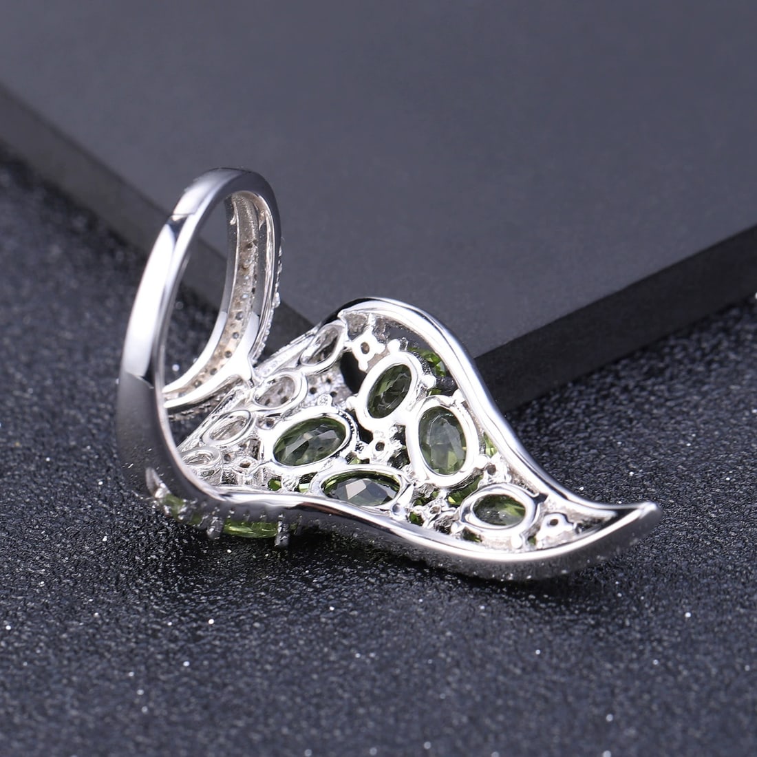 925 Sterling Silver Natural Peridot & Cubic Zirconia Ring - 2