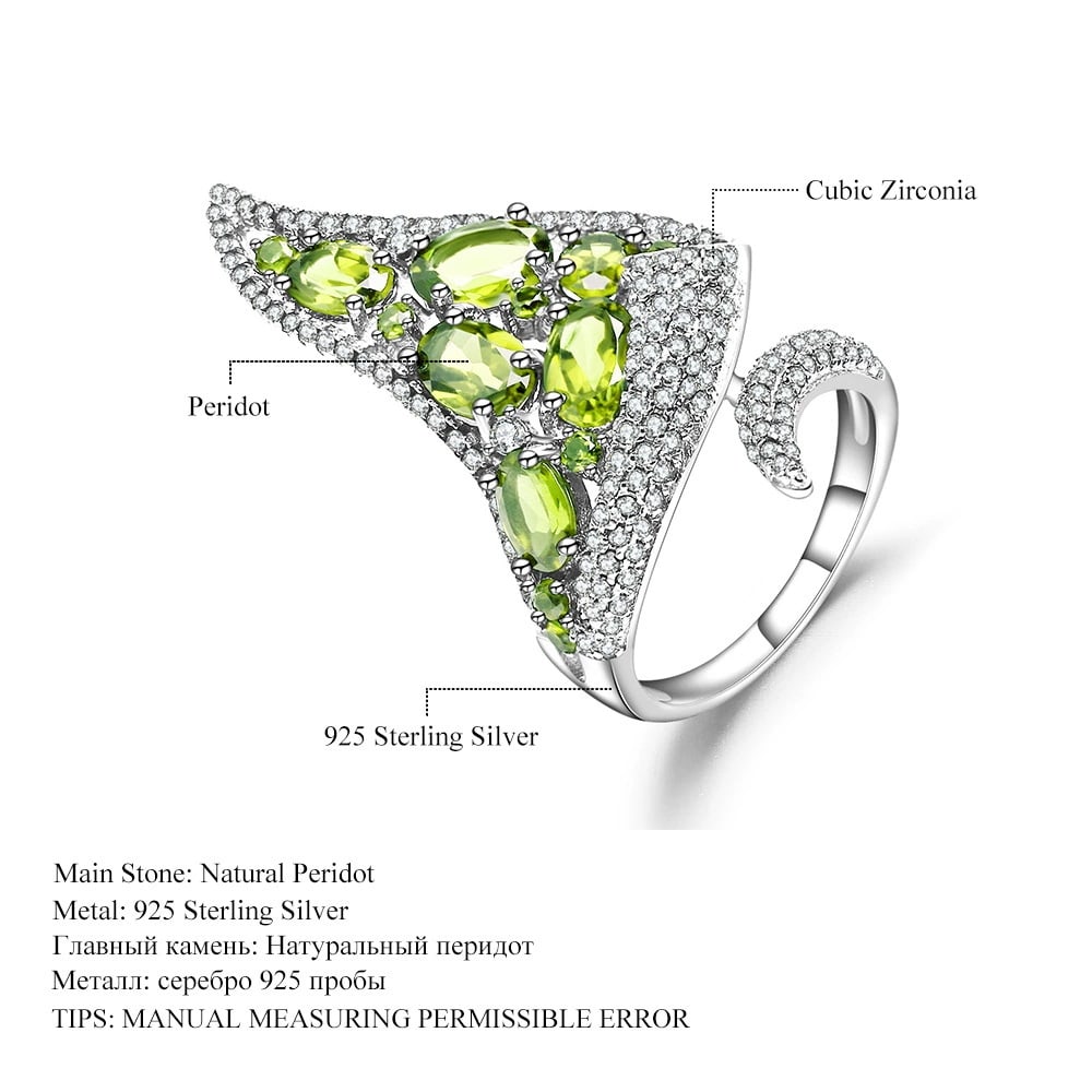 925 Sterling Silver Natural Peridot & Cubic Zirconia Ring - 3