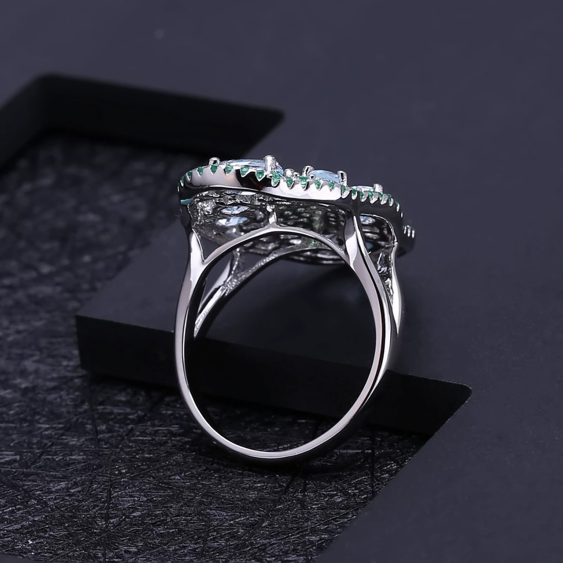 925 Sterling Silver Natural Topaz & Nano Emerald Ring - 5