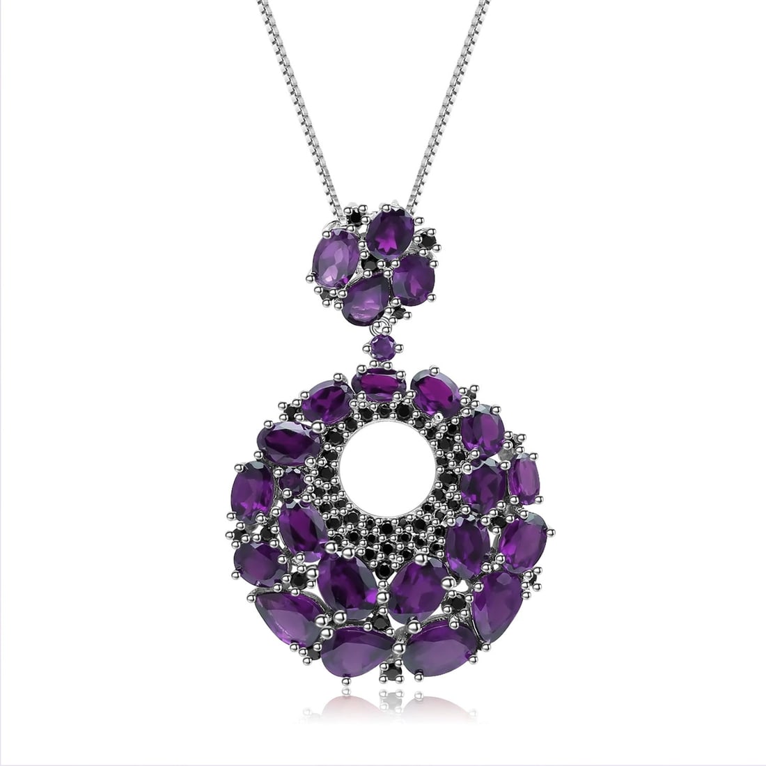 925 Sterling Silver Natural Amethyst Necklace: Ref:260821229 // gold content:925 sterling silver // main gemstone:amethyst // shape:multiple // carat weight: // color:purple // treatment:natural // Condition: New High Estimate: 870 Low Estimate: