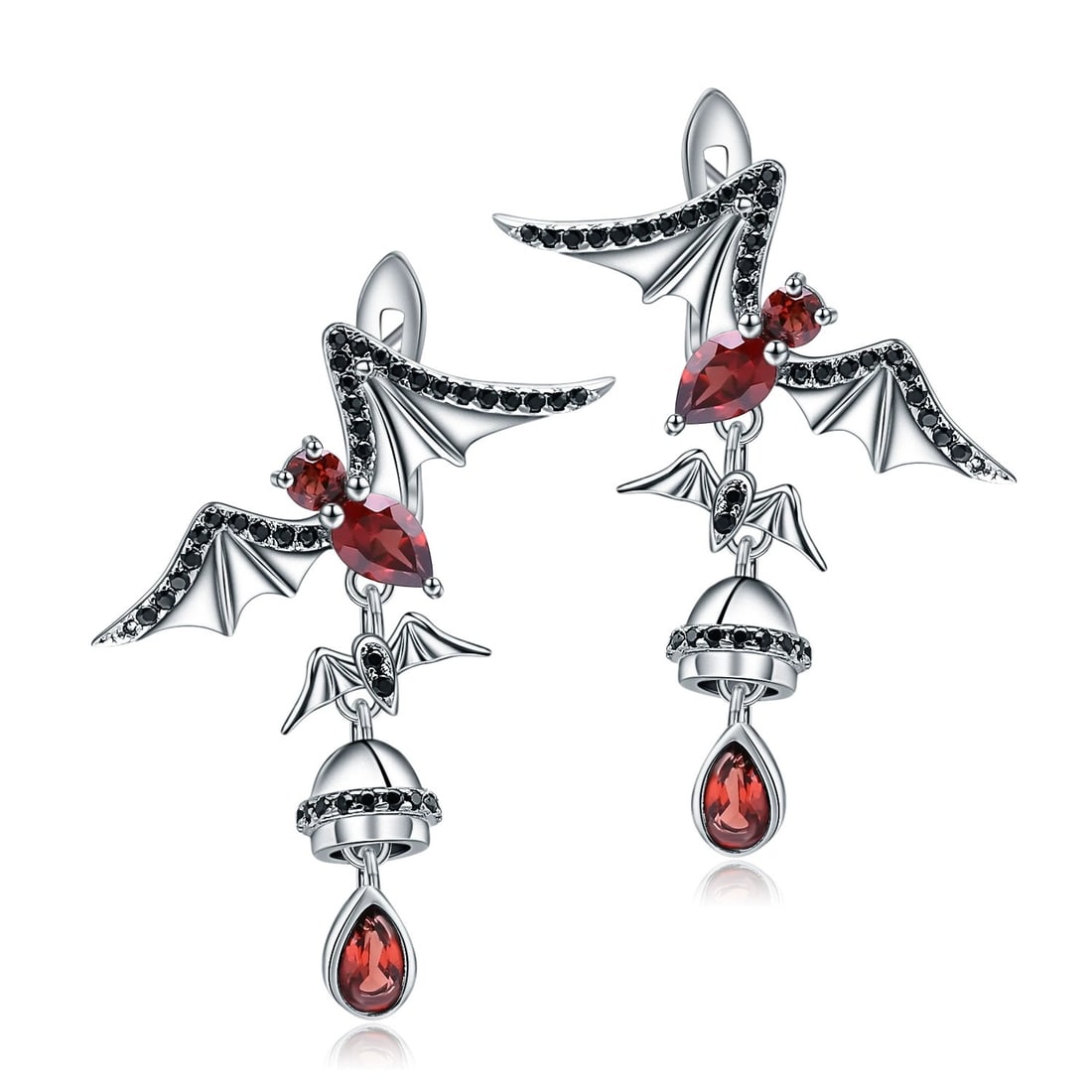 925 Sterling Silver Natural Garnet & Bat Earrings: Ref:260821230 // gold content:925 sterling silver // main gemstone:garnet // shape:multiple // carat weight: // color:red // treatment:natural // Condition: New Low Estimate: 350.00 High Estimate: