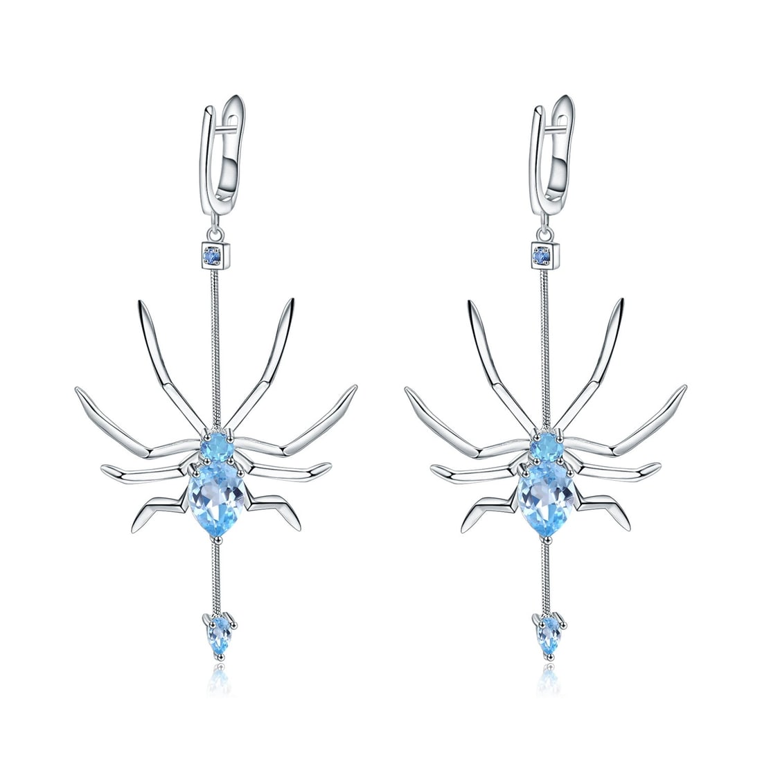 925 Sterling Silver 5.48 Ct Natural Topaz & Nano Swiss Blue & Spider Earrings: Ref:260821231 // gold content:925 sterling silver // main gemstone:topaz // number of stones:4 // shape:multiple // carat weight:5. 48ct // color:blue // treatment:natural // // adjacent gemstone 2 :