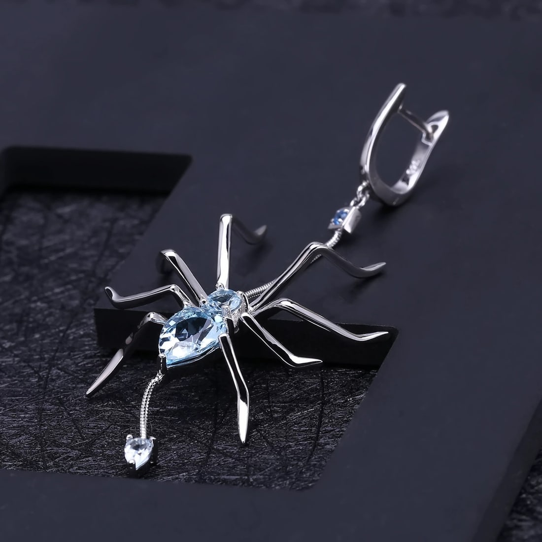 925 Sterling Silver 5.48 Ct Natural Topaz & Nano Swiss Blue & Spider Earrings - 4