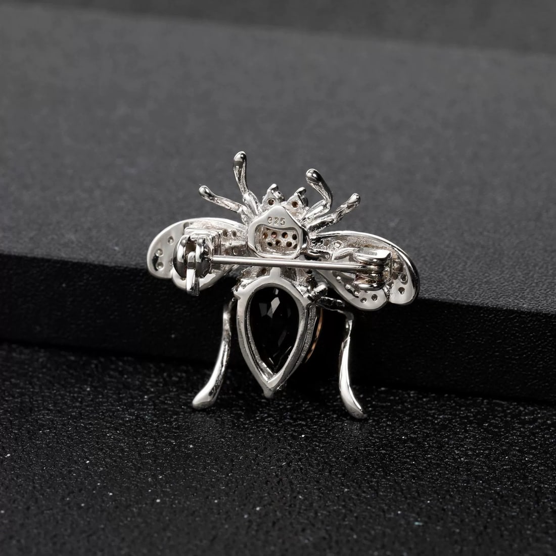 925 Sterling Silver Natural Amethyst & Cubic Zirconia & Insect Brooch - 2