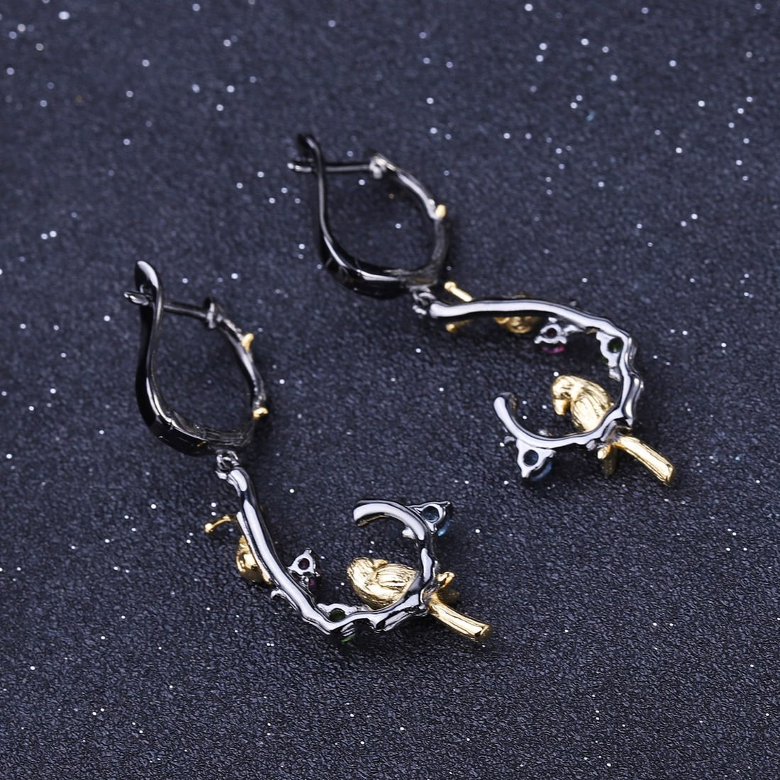 925 Sterling Silver Natural Topaz & Chrome Diopside & Rhodolite Garnet & Bird Earrings - 4